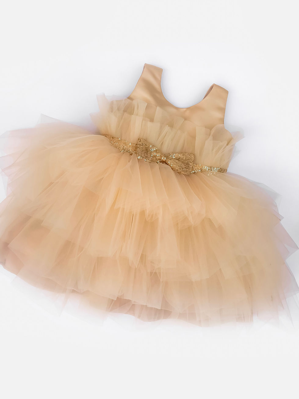 Miniatura: Vestido Gala Dorado con Cinta de Lentejuelas en la Cintura