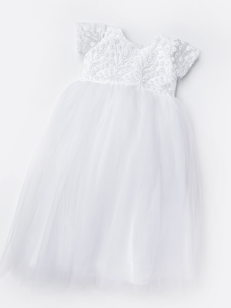 Miniatura: Vestido largo gala con encaje floral y tul