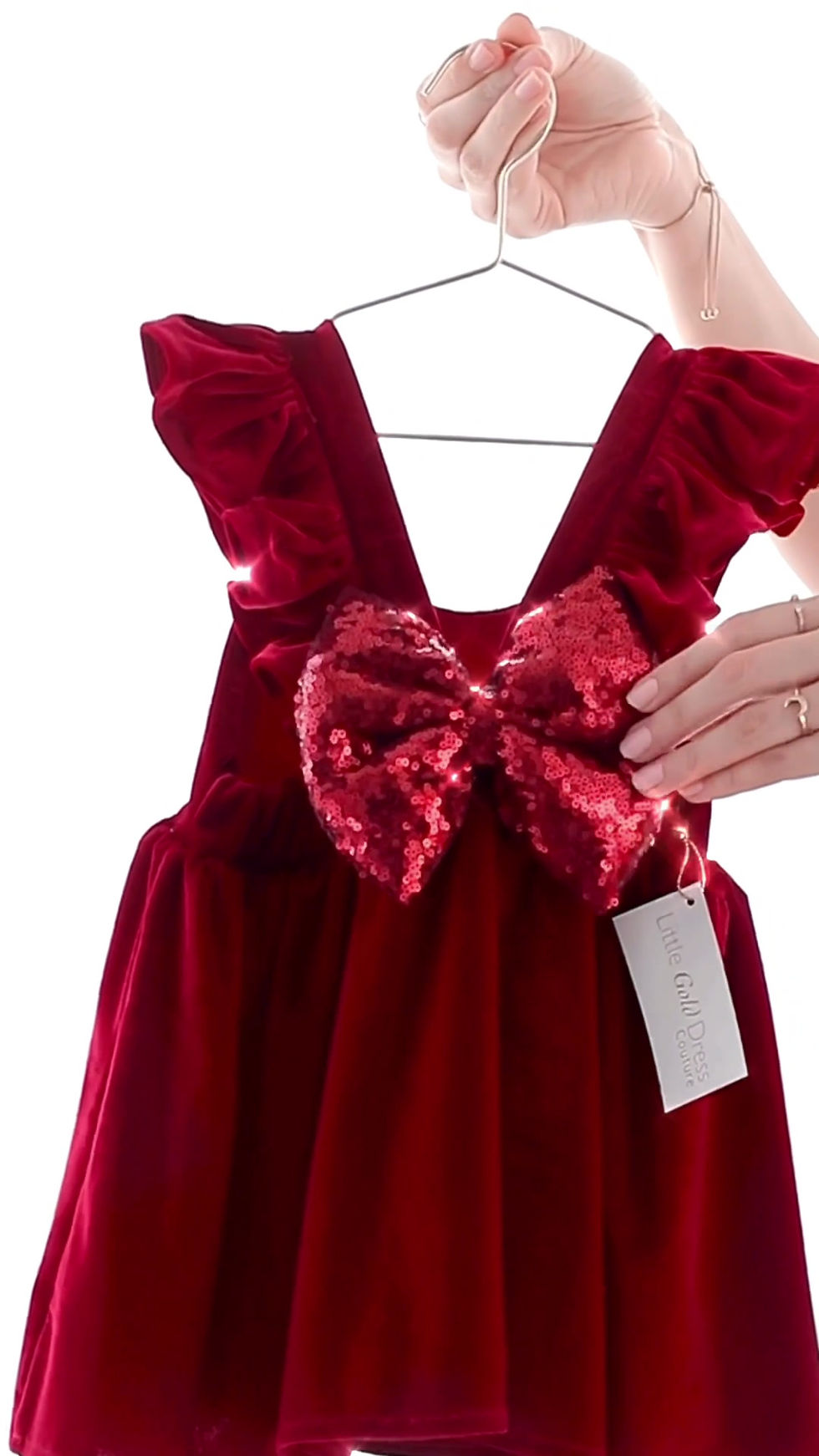 Miniatura: Vestido de firma en terciopelo con lazo de lentejuela