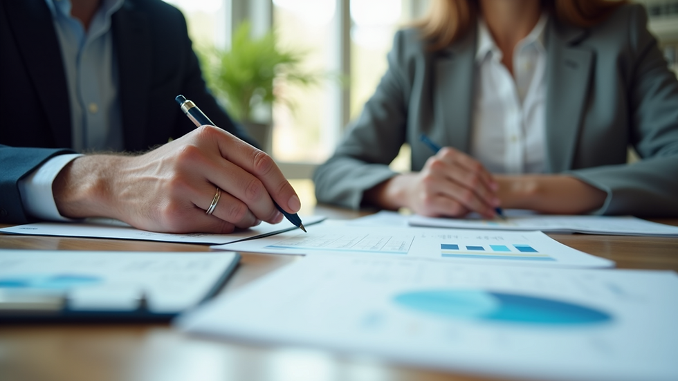 Eye-level view of a professional accountant discussing financial documents with a client