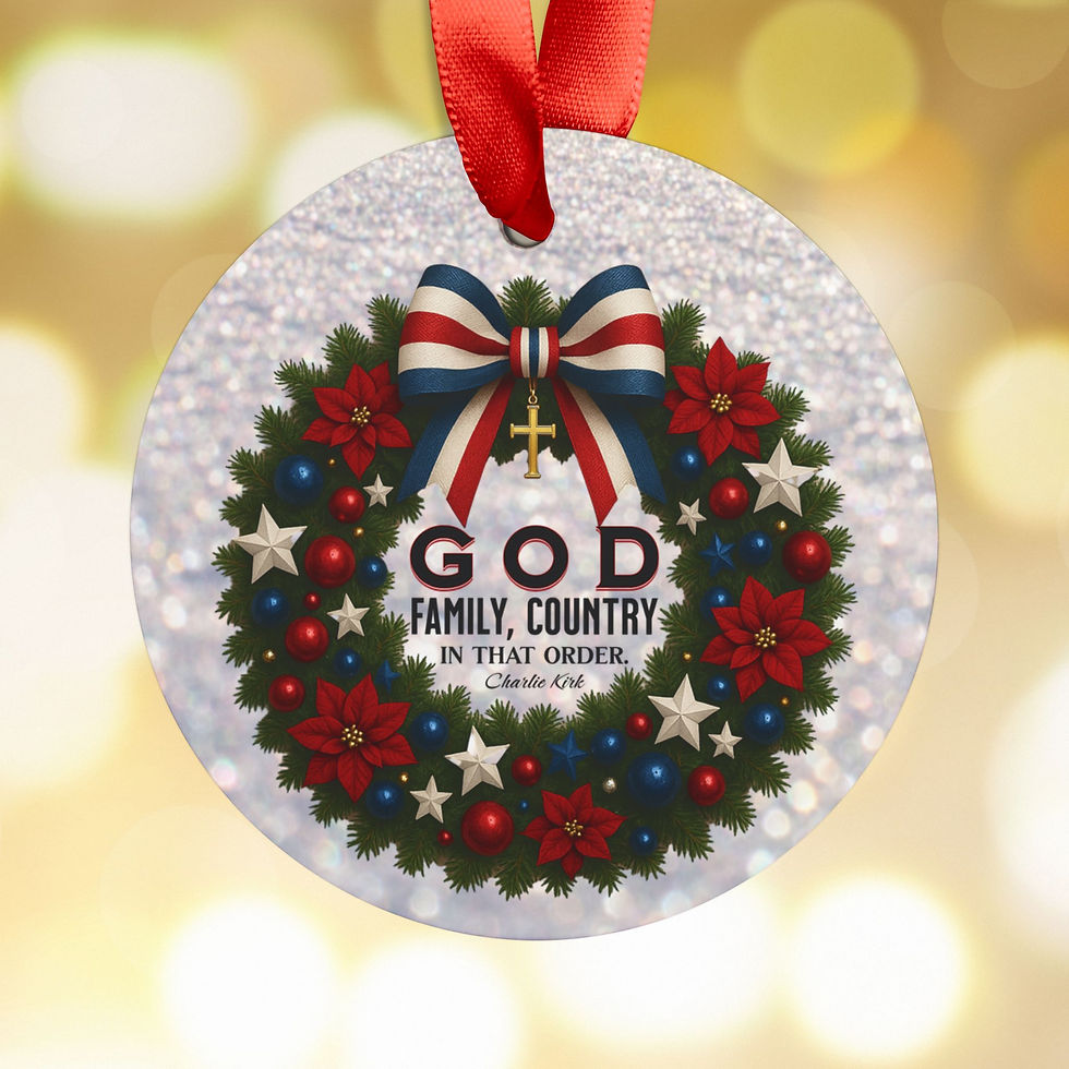 God, Family, Country Charlie Kirk Acrylic Two Sided Ornament with Ribbon