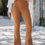 Thumbnail: WASHED ELASTIC WAIST FLARE PANTS - CARAMEL CAFE