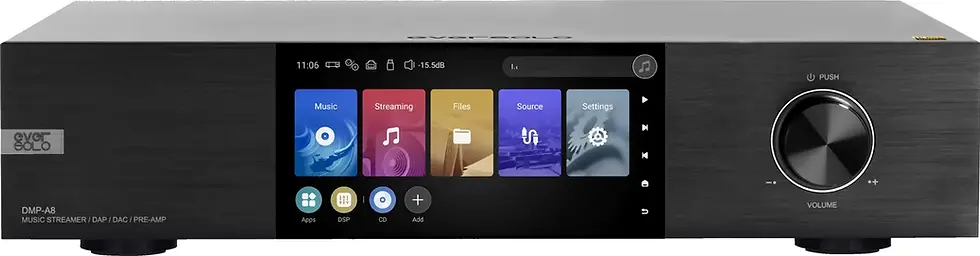 EverSolo DMP-A8 front view network audio streamer DAC and preamplifier with touchscreen display
