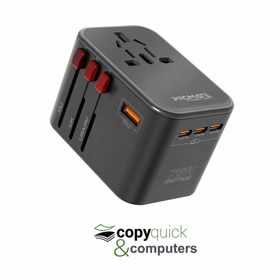 Promate TripMate-GaN75 75W universal travel adapter, three-quarter view, Copyquick & Computers Mauritius