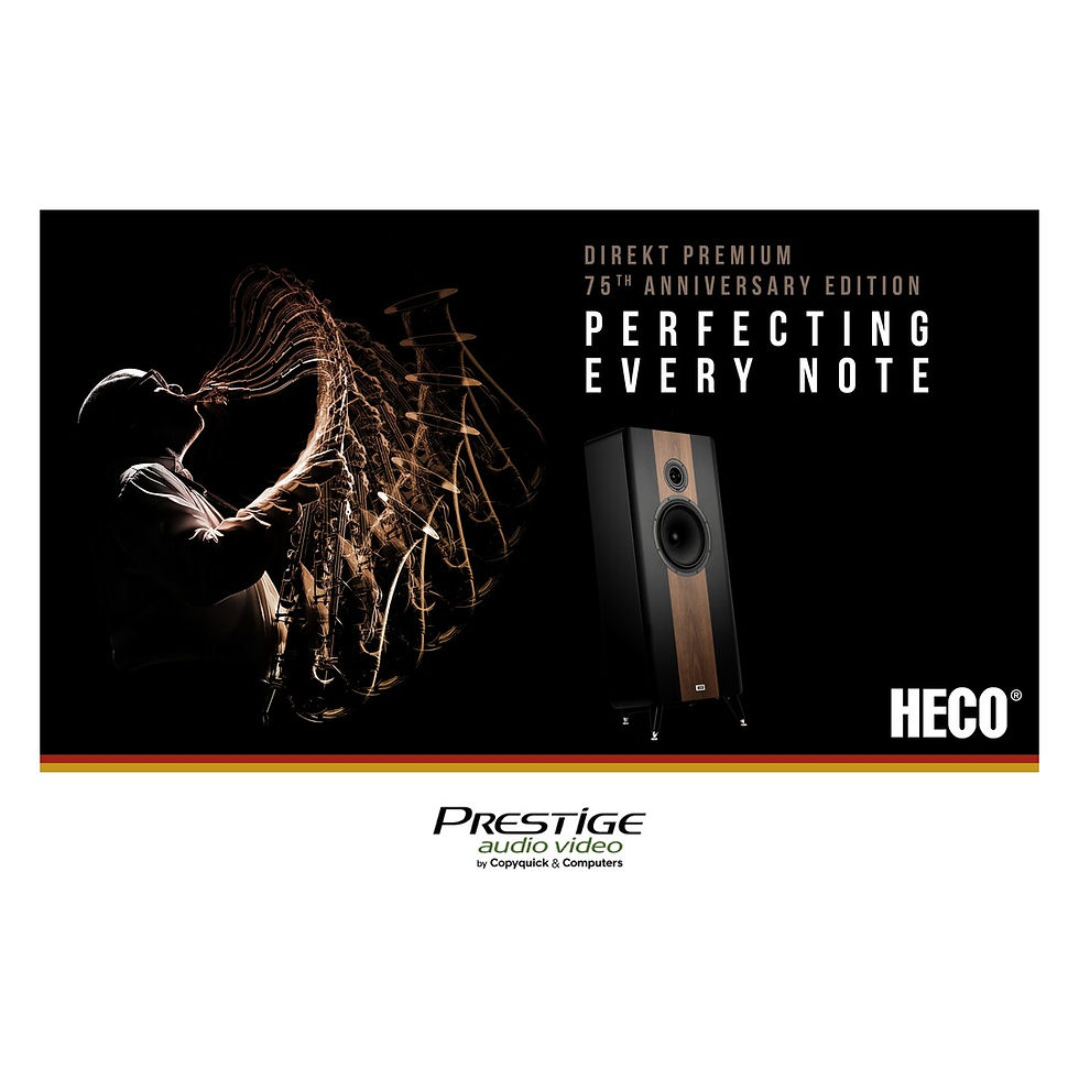 Thumbnail: HECO Direkt Premium 75th anniversary campaign with black speaker – Mauritius, Prestige Audio Video