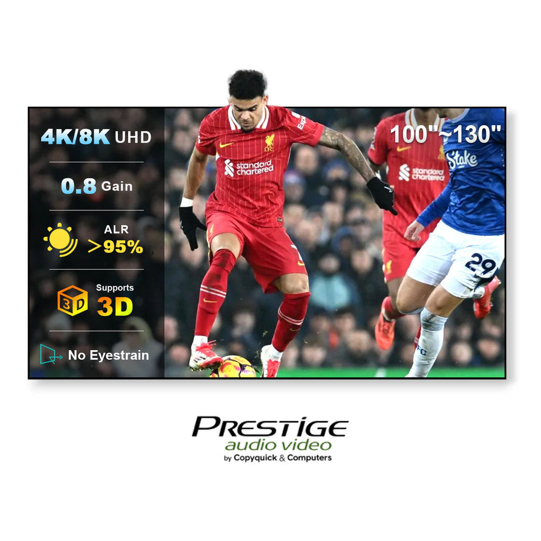 WUPRO Gallery Lenticular 4K ALR screen with football image, 100–130-inch size range – Prestige Audio Video Mauritius.