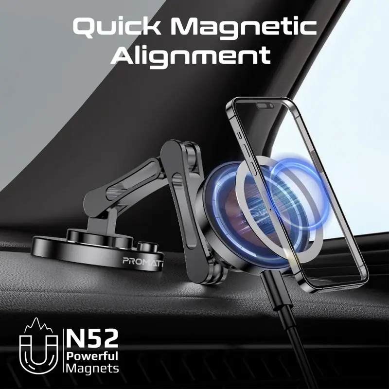 Thumbnail: Promate Magnus-Qi quick magnetic alignment car charger with N52 powerful magnets