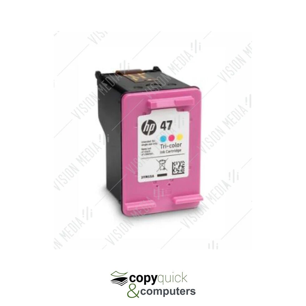 HP 47 Tri-color 6ZD61AA cartridge, angled front view with HP label, available from Copyquick in Mauritius.