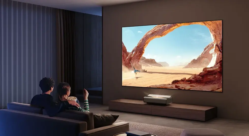 Miniature : XGIMI Aura 2 ultra short throw projector in modern living room home cinema setup