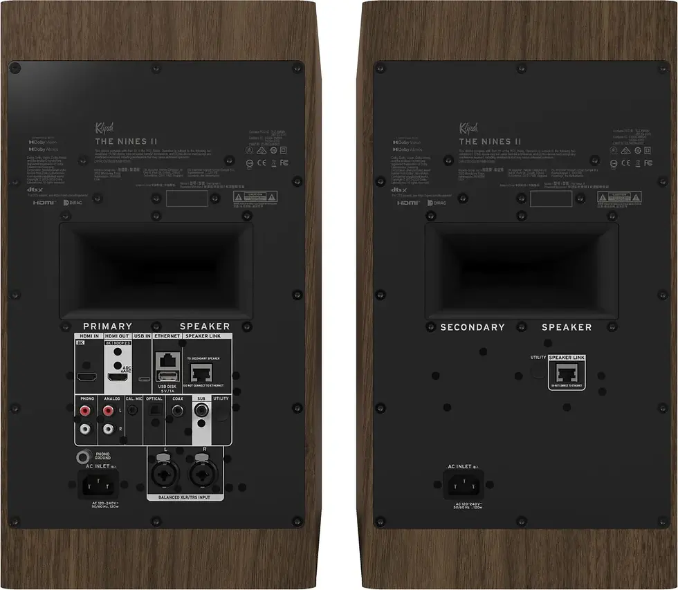 Thumbnail: Klipsch The Nines II walnut speakers back view primary and secondary units