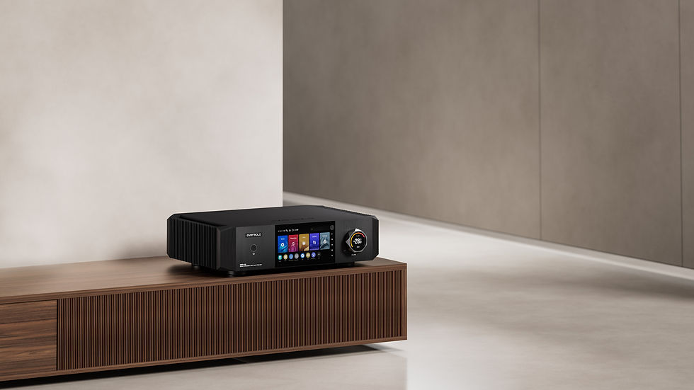 Miniature : Eversolo DMP-A10 audiophile music player on wooden cabinet modern living room setup