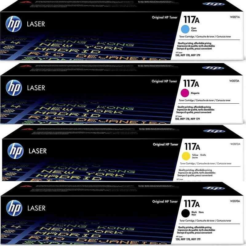 HP 117A Original Laser Toner Cartridges – Full Set of 4 Colors (Black, Cyan, Magenta, Yellow) – W2070A, W2071A, W2072A, W2073