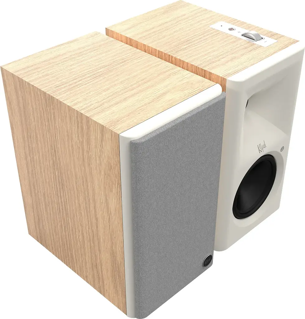 Thumbnail: Klipsch The Sevens II light oak speakers front grille grey fabric