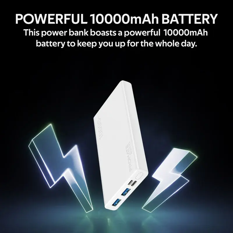 Miniature : Promate - 10000mAh Compact Smart Charging Power Bank with Dual USB-A & USB-C