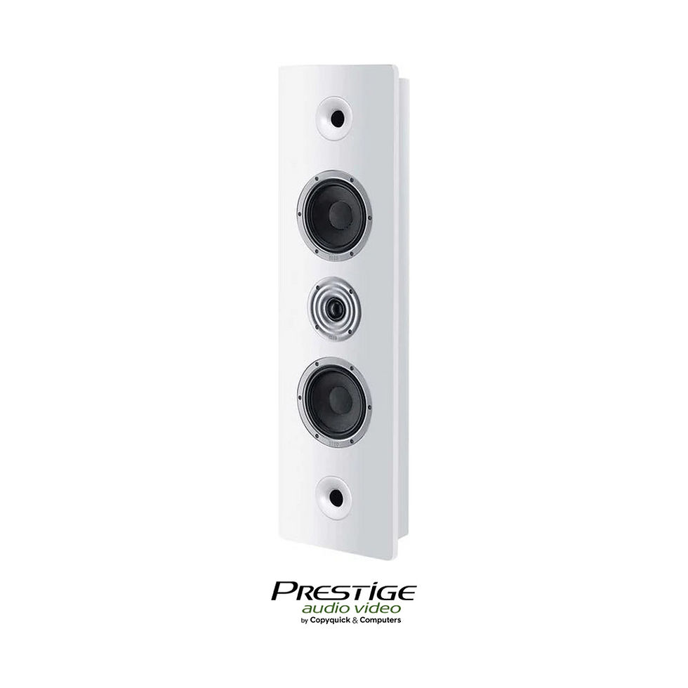 HECO Ambient Line 44F white on-wall speaker, angled front view with exposed drivers – Prestige Audio Video Mauritius.