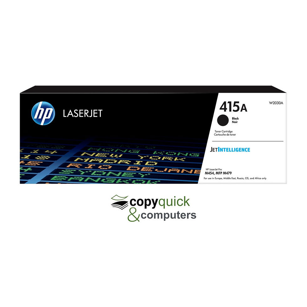 HP 415A W2030A black toner packaging, three-quarter view with JetIntelligence label – Copyquick Mauritius.