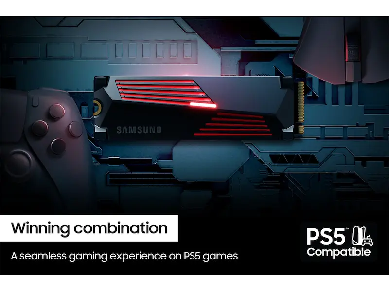 Thumbnail: Samsung 990 PRO 2TB NVMe SSD installed in PlayStation 5 setup – highlighting PS5 compatibility for next-gen gaming performanc