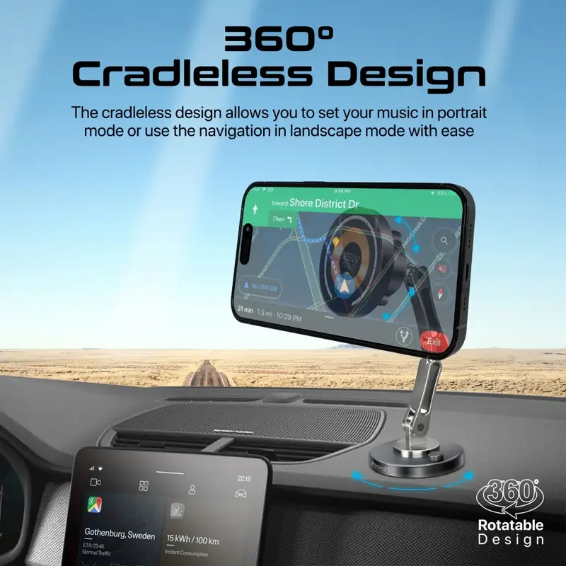 Thumbnail: Promate Magnus-Qi 360 degree cradleless wireless car charger for landscape navigation