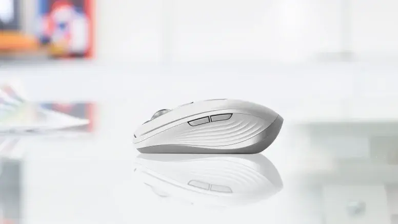 Thumbnail: Logitech MX Anywhere 3 for Mac Pale Grey wireless mouse tracking on glass surface