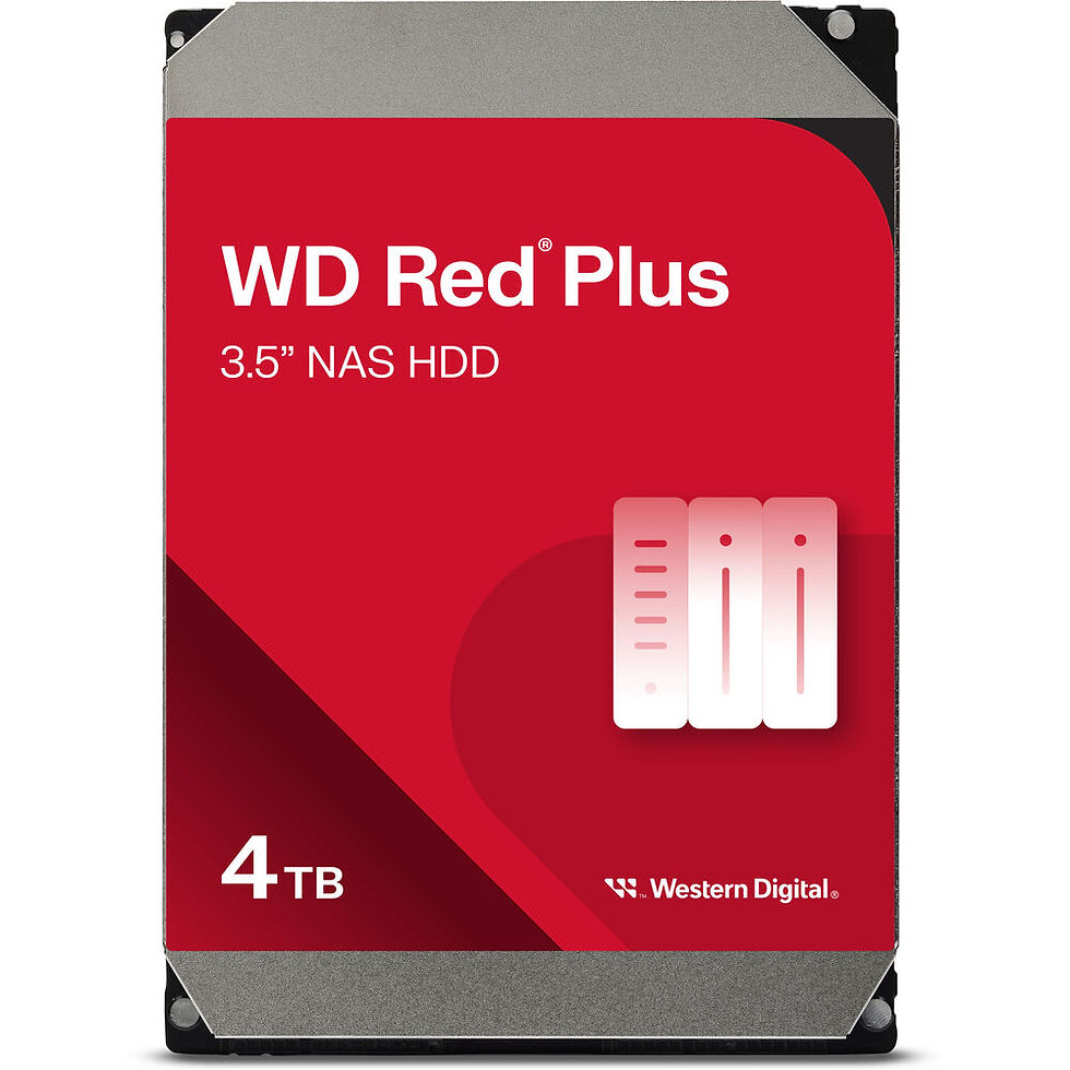 Front product view of the Western Digital WD Red Plus 4TB 3.5-inch NAS hard drive.