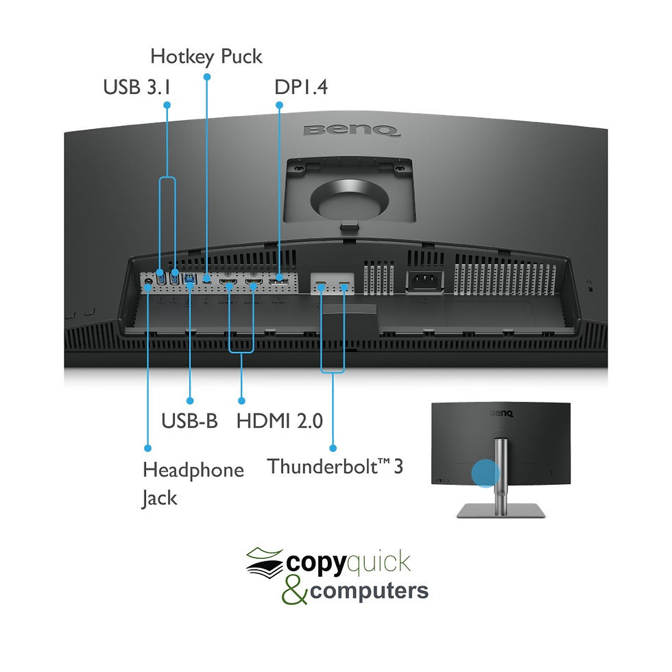 Miniature : BenQ PD2725U connectivity diagram showing Thunderbolt 3, HDMI, DisplayPort and USB ports – Copyquick Mauritius.