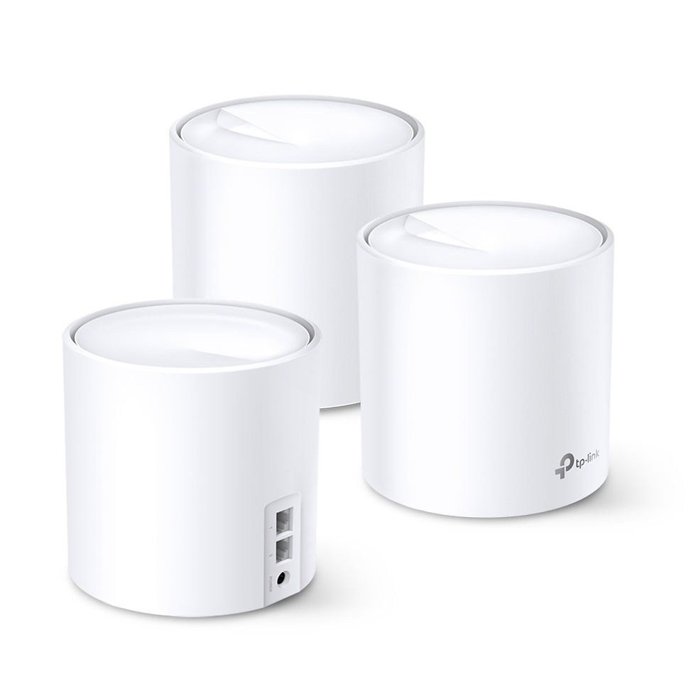 TP-Link Deco X20 3-Pack showing Gigabit Ethernet ports and power input