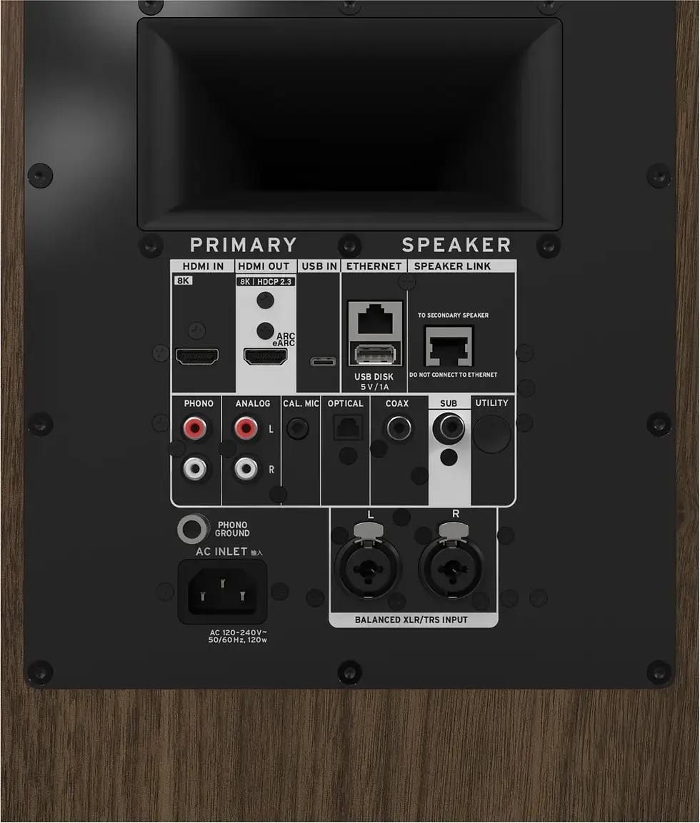Thumbnail: Klipsch The Nines II walnut rear panel HDMI eARC RCA optical USB connections
