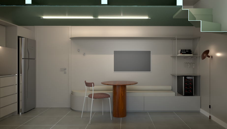 estúdio kitinete apartamento pequeno escada mezanino 