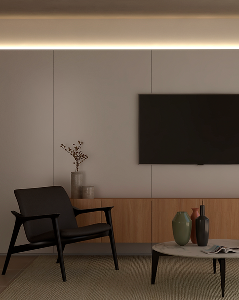 painel e rack sala de estar