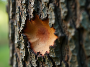 Close-up view of tree bark recovering from injury.