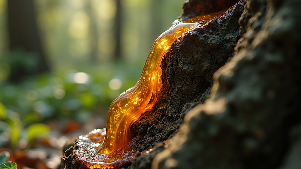 High angle view of resin flowing from a tree trunk