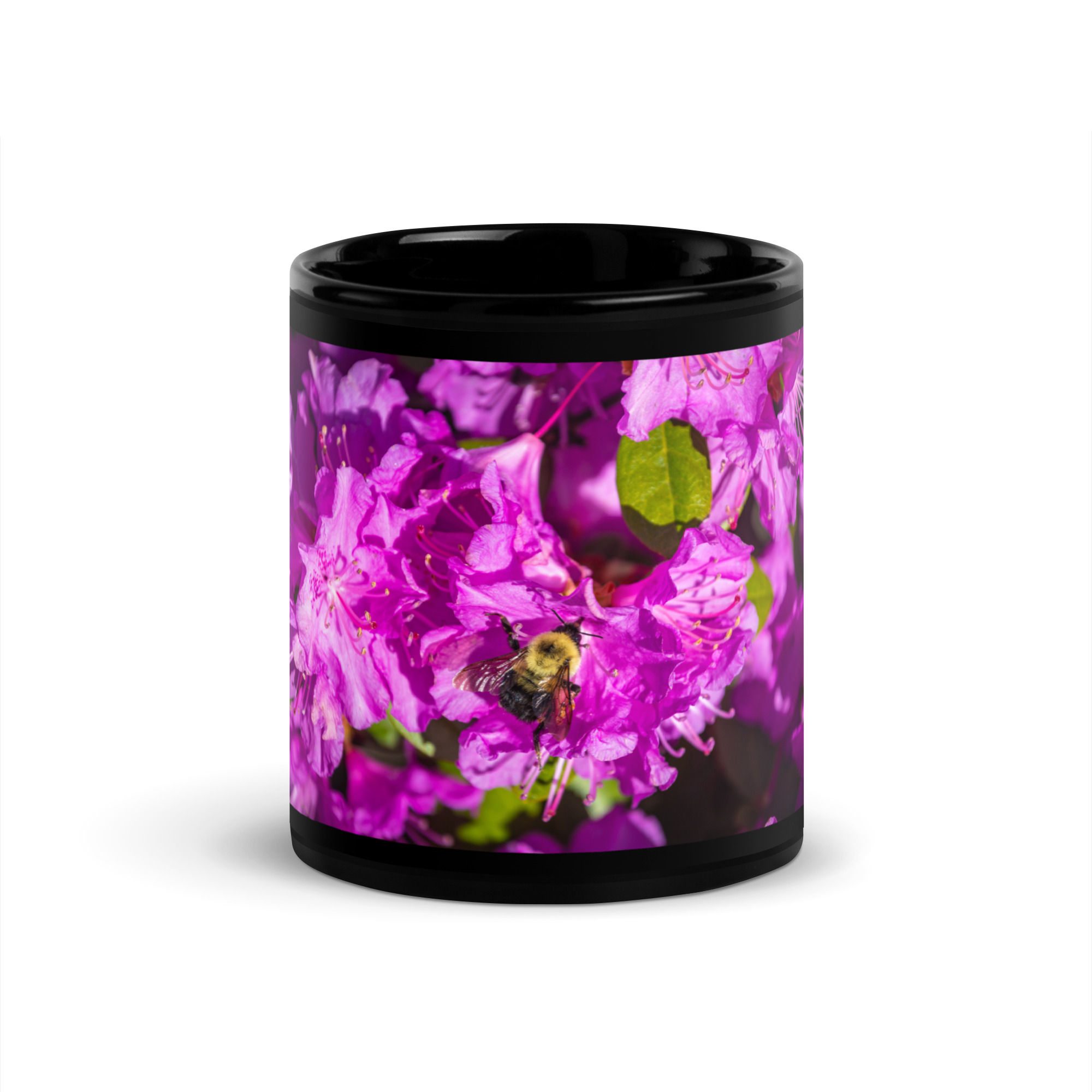Rhododendron (with Bee) Black Glossy Mug III
