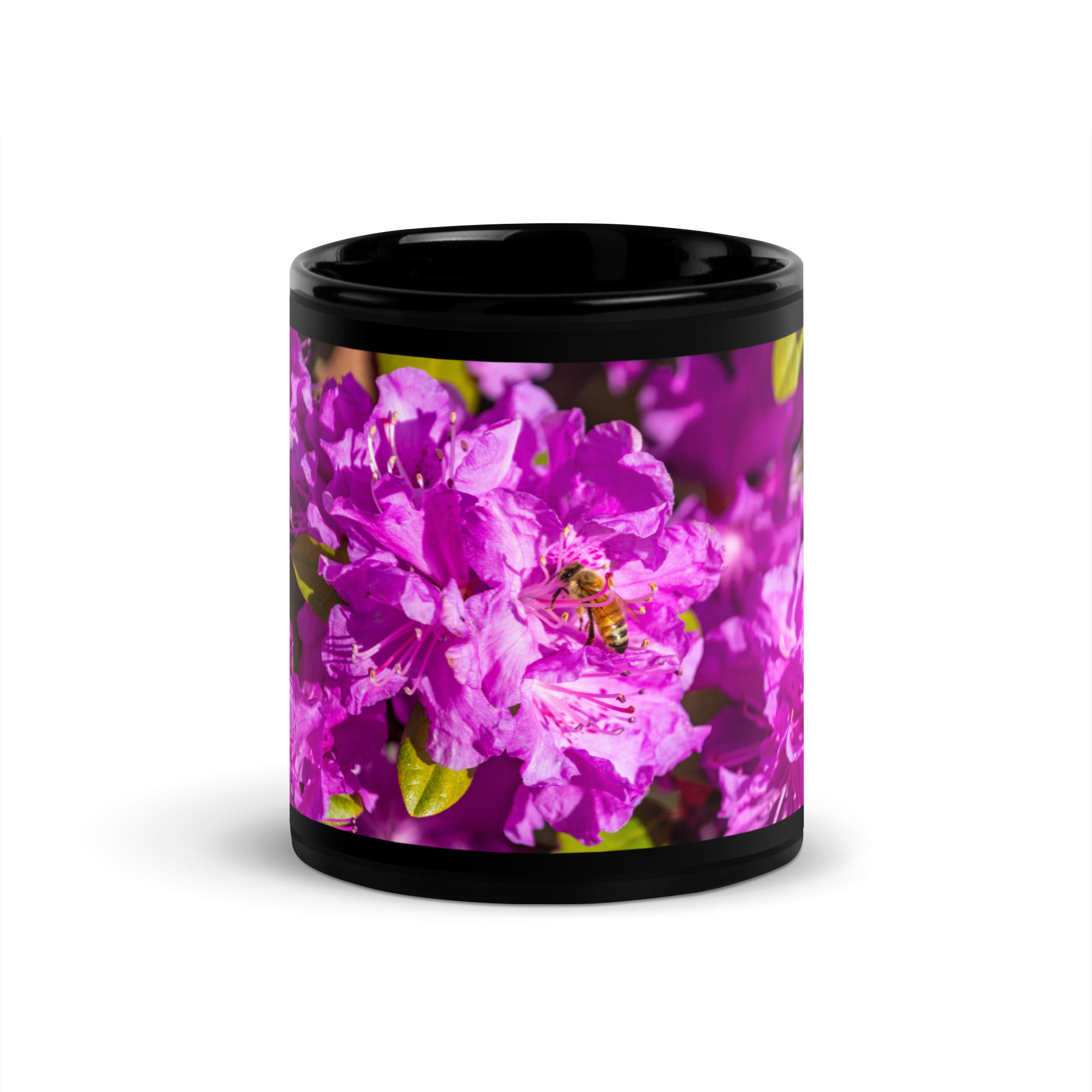 Rhododendron (with Bee) Black Glossy Mug II