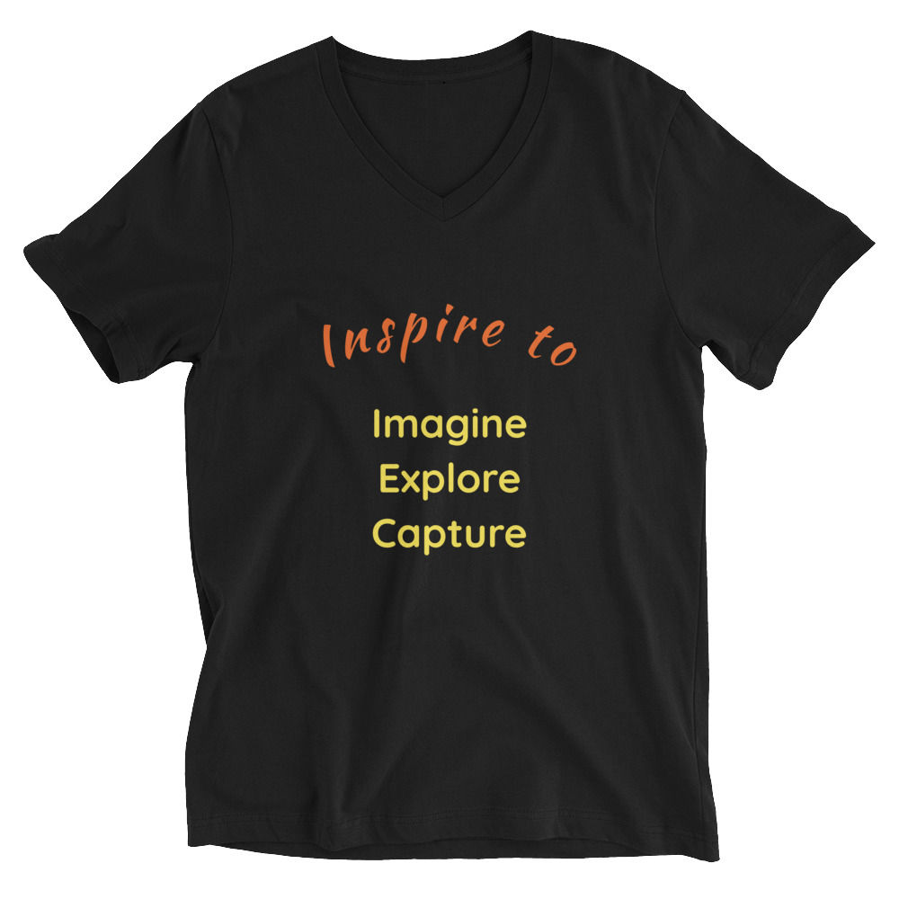 Inspire to Imagine, Explore, Capture Short Sleeve V-Neck Unisex T-Shirt