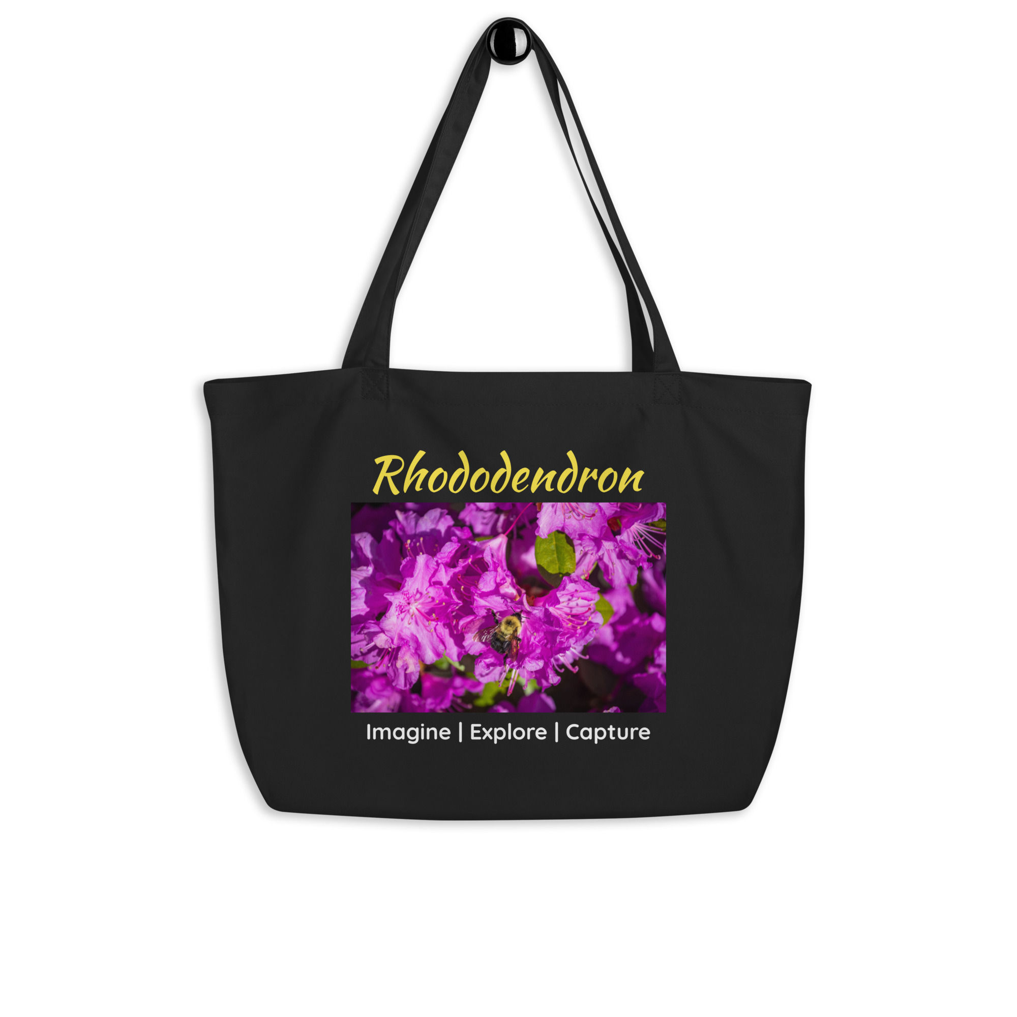 Rhododendron (with Bee) Large Eco Tote Bag III (black)