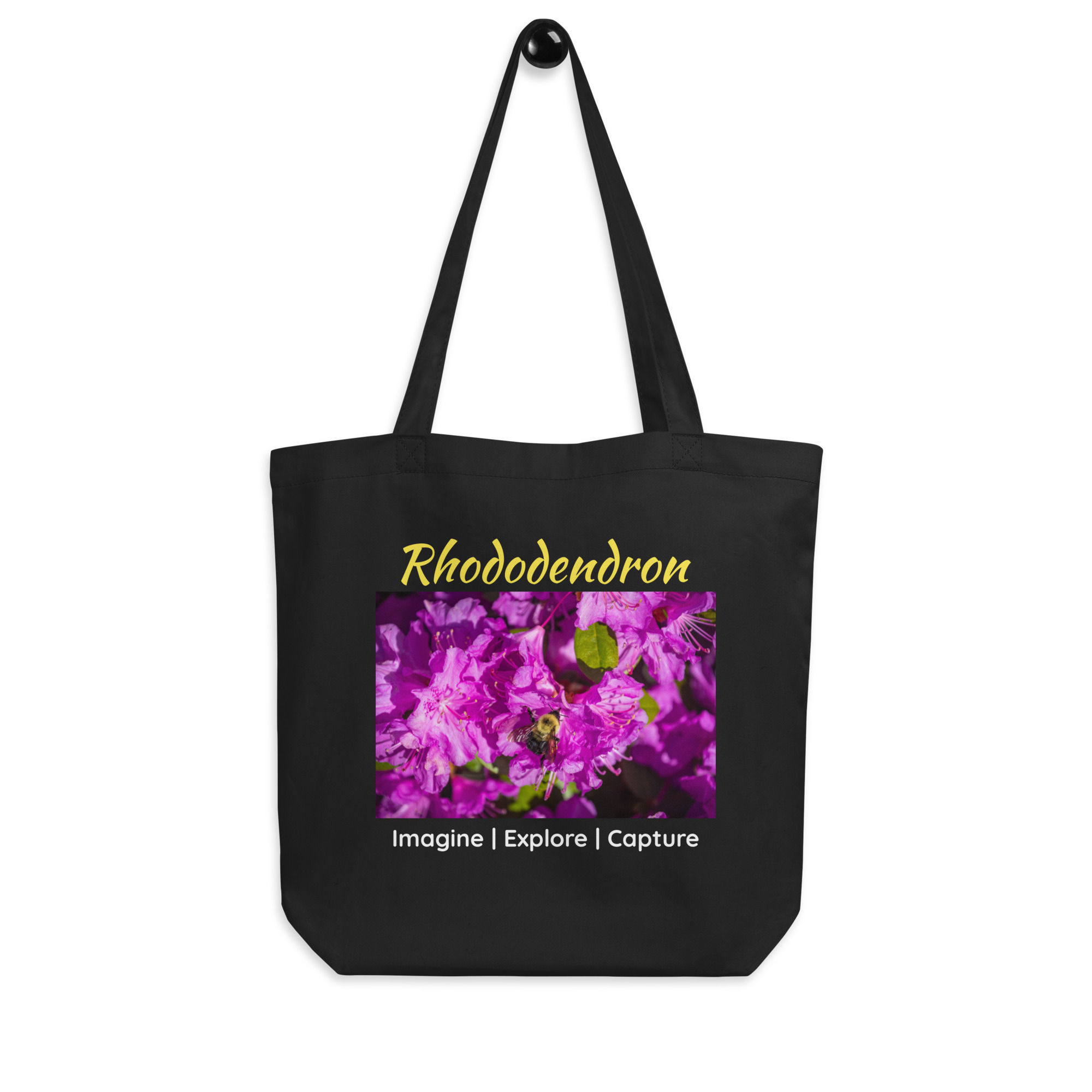 Rhododendron (with Bee) Eco Tote Bag III (black)