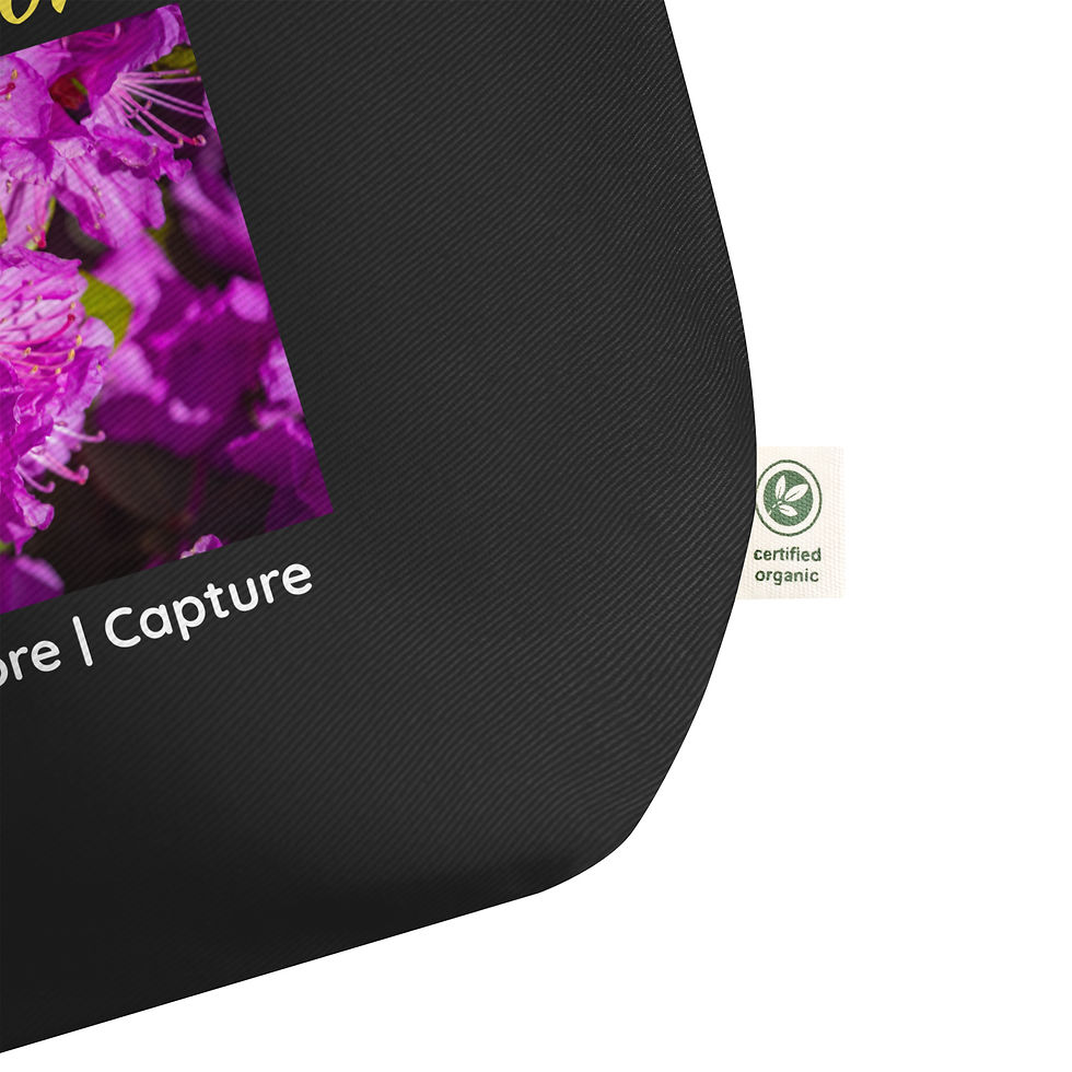 Thumbnail: Rhododendron (with Bee) Large Eco Tote Bag III (black)