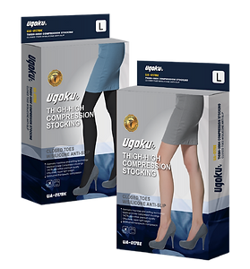 The silicone dot band adds a practical touch by keeping the stockings securely in place throughout the day, making them suitable for individuals with long sitting or standing hours, pregnant women, those dealing with obesity, and frequent travelers. To ensure the utmost comfort and efficacy, Ugoku Compression Stockings are designed with Germany's advanced knitting technology, minimizing deformation and damage. This product is a reliable solution for those seeking relief from varicose veins while enjoying the benefits of elastic hosiery.
