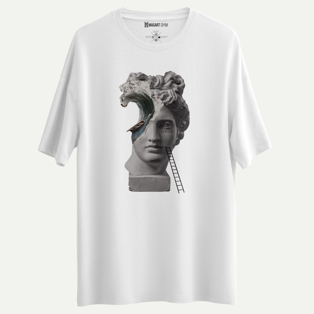 David kolaj Baskılı Oversize Beyaz T-shirt
