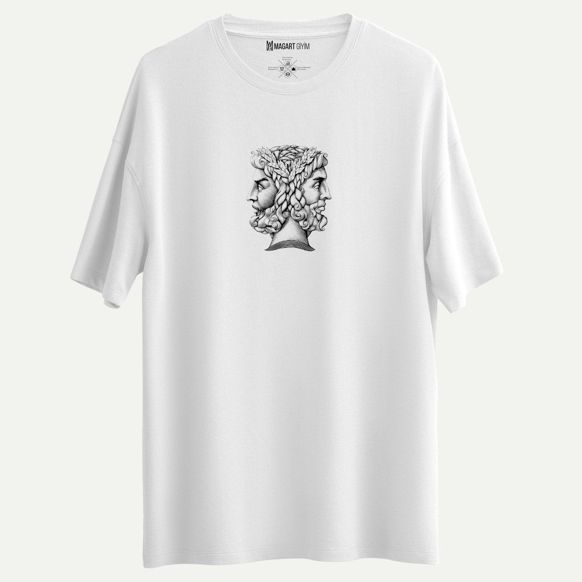 Janus baskılı Oversize Beyaz T-shirt