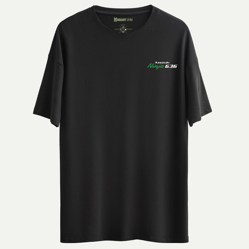 Kawasaki Ninja ZX-6R Baskılı Oversize Siyah T-Shirt Göğüs ve Sırt