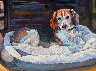 Beagle in her best friend's bed
Dog painting  