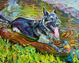 German Shepherd who loves mud puddles. 16 x 20 x 1.5" Acrylic painting on canvas

Contact me about prints and blank greeting cards