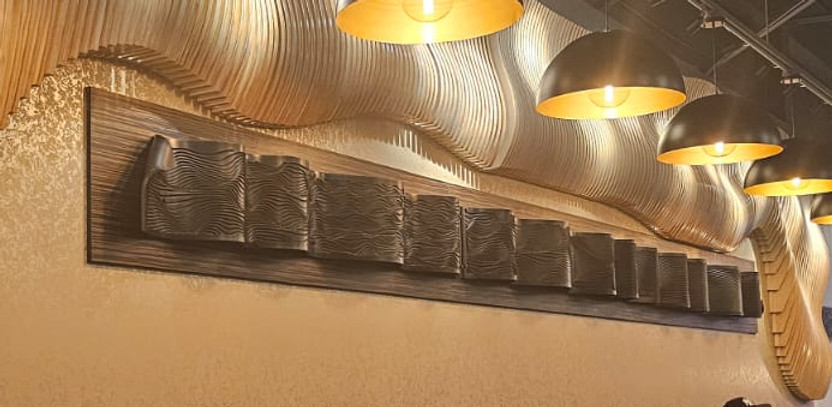 Rilievo - custom sculpture design- modern Greek restaurant , troy , michigan ,usa - Art work curvy