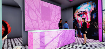 Backlit relief reception desk and feature wall at SkinMD MedSpa designed by RILIEVO.