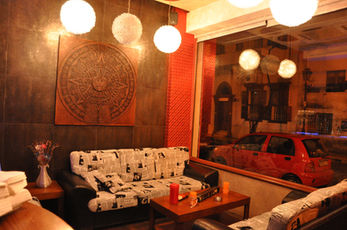 Rilievo wood carving detail in café interior design