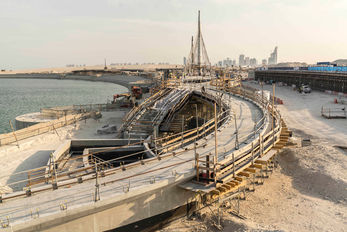 Lusail pedestrian bridge in Doha designed by Philip Shikhess, award-winning architectural design and urban infrastructure project , construction view 1