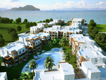 Resort master plan with residential units and central pool