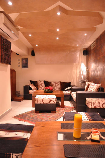 Hospitality space with decorative walls and cozy seating