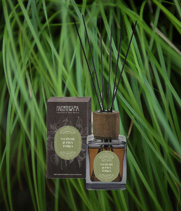 Profumo per ambiente in diffusore a bastoncini Vetiver e Fava tonka